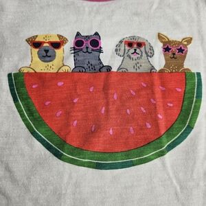 Boden Girl's Tshirt 5-6Y watermelon Dogs Ansmd Cats